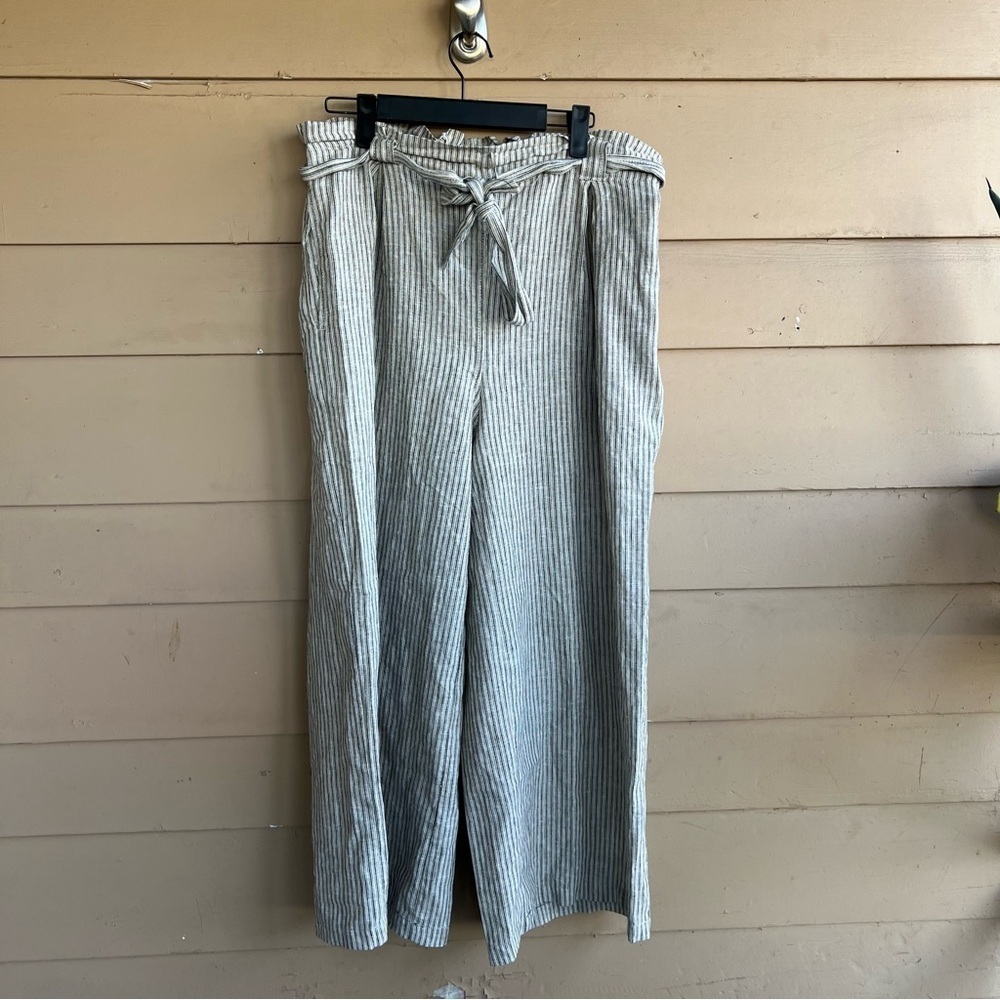 Max Studio Striped Linen Blend Wide Leg Trousers - Size L
